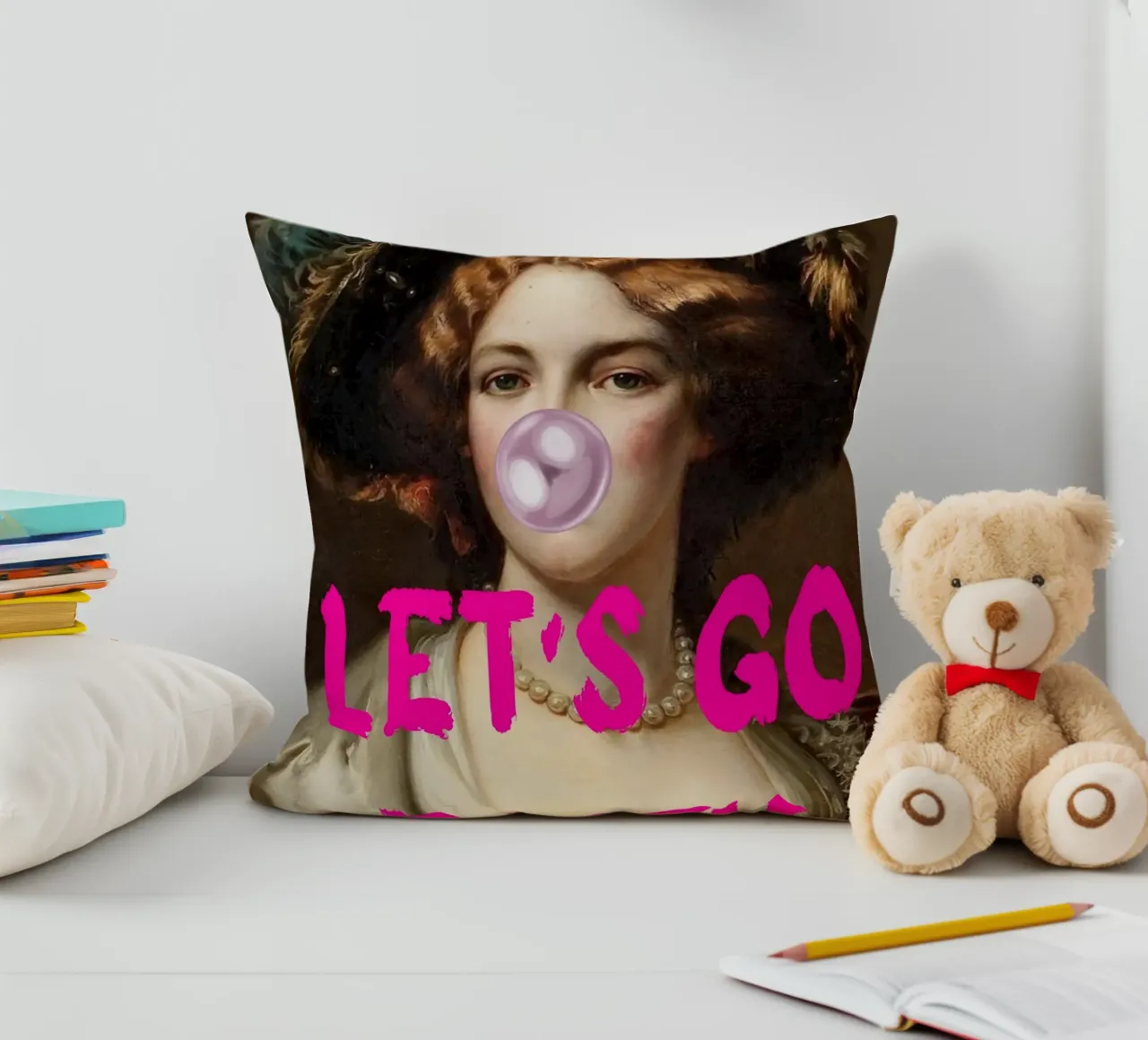 "Let's Go Party" - Pop Art, Classic Remix, Festive, Bubblegu cuscino da NorwesClub