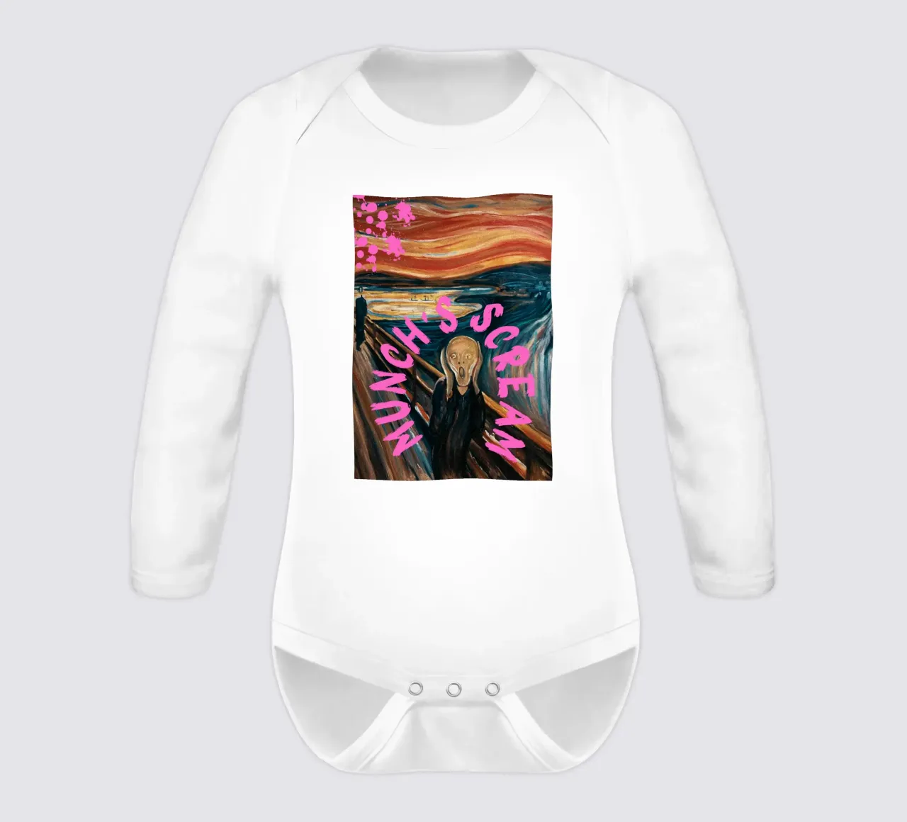 "Munch's Scream" - Pop Art, Expressionism Remix, Humorous, B long-sleeve baby romper by NorwesClub