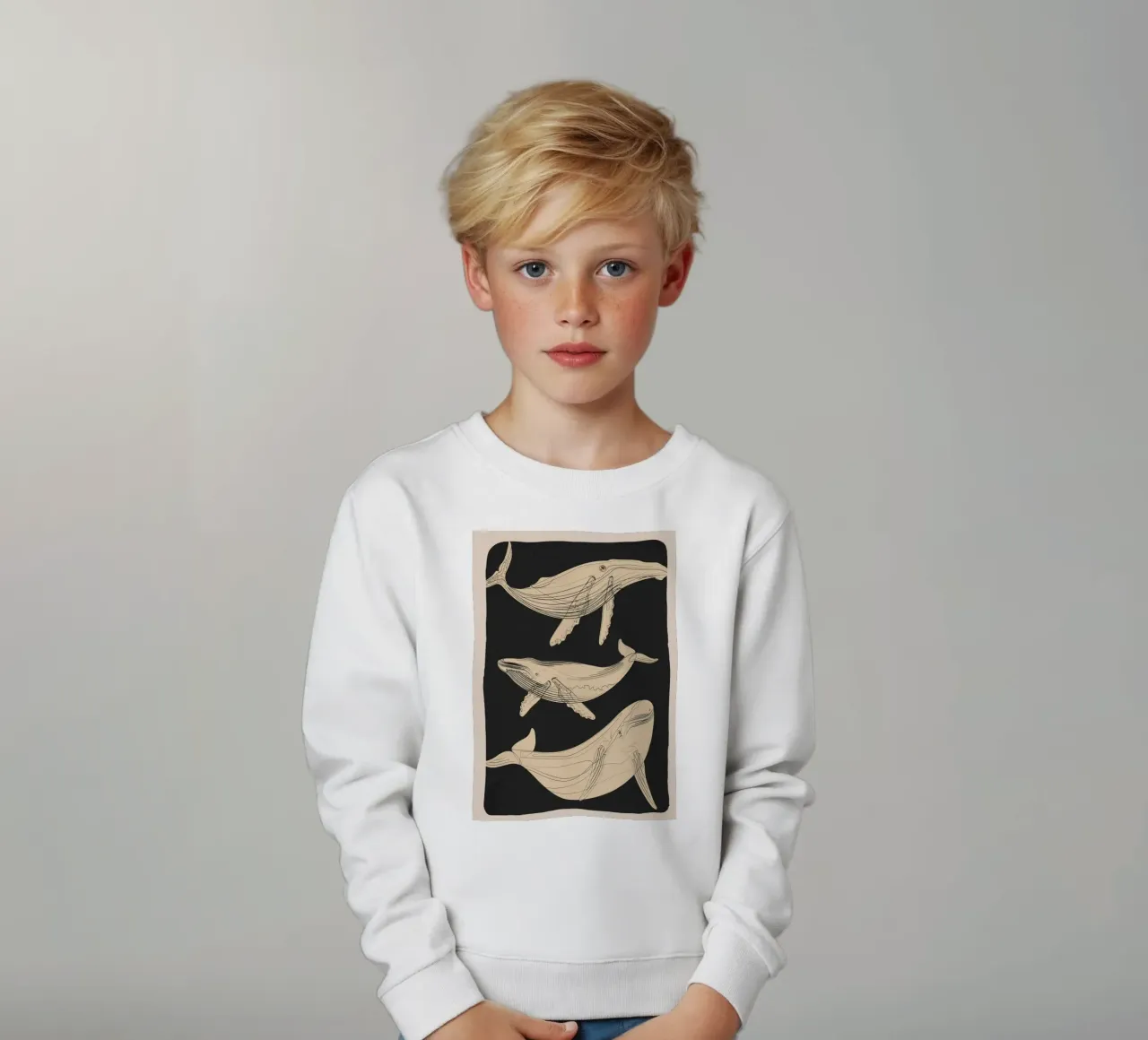 Modern Minimalist Abstract Whales felpa bambino da Nadjaa
