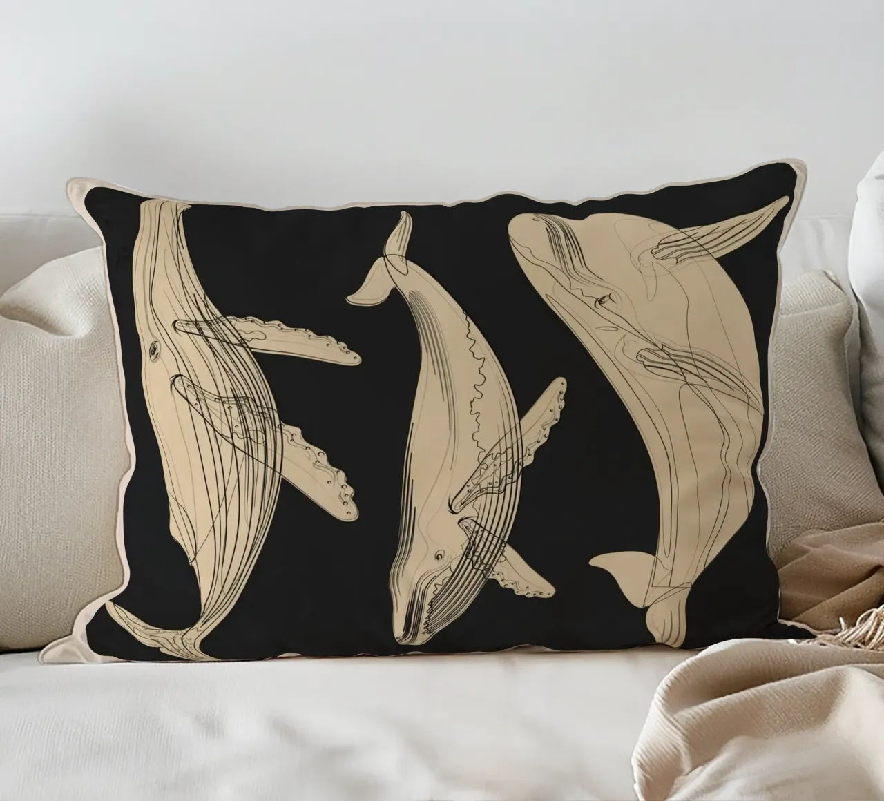 Modern Minimalist Abstract Whales cuscino da Nadjaa