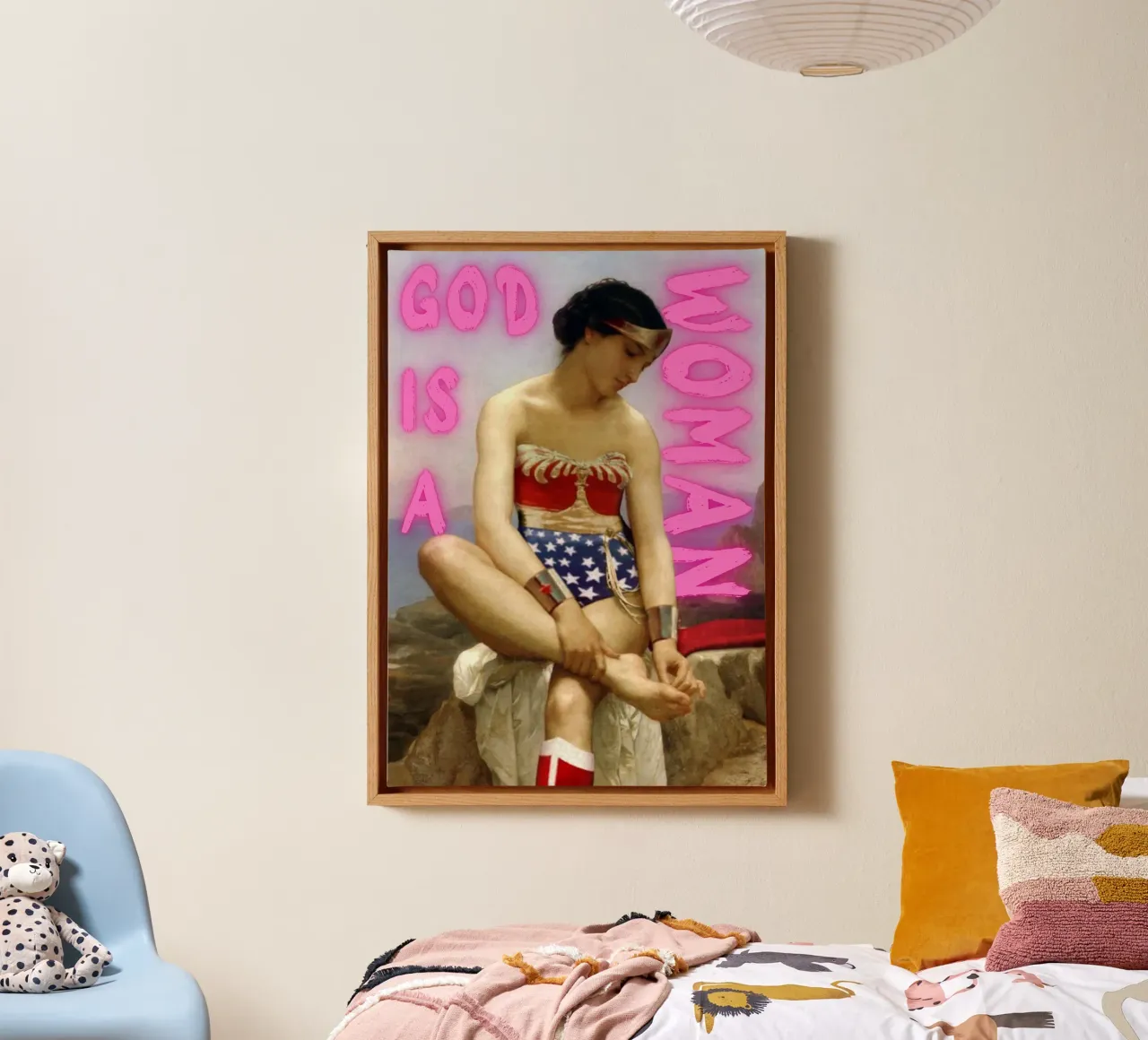 "God Is A Woman" - Pop Art, Remix classico, Empowerment, Femi tela con Cornice a cassetta da NorwesClub