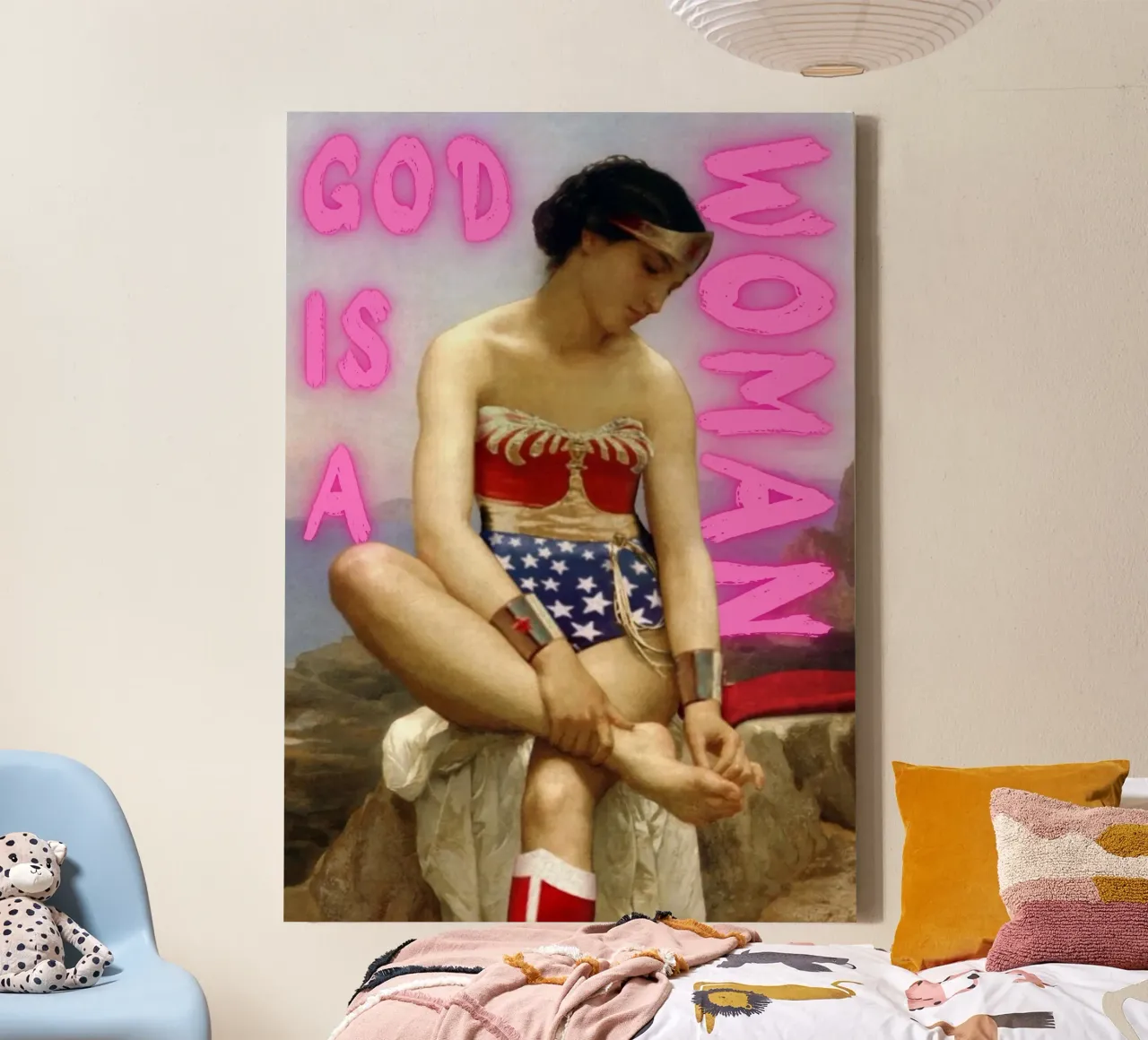 "God Is A Woman" - Pop Art, Remix classico, Empowerment, Femi tela con Cornice a cassetta da NorwesClub