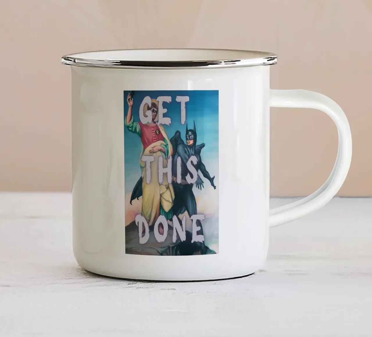 "Get This Done" - Pop Art, Superhero Remix, Motivazione, Humo tazza in smalto da NorwesClub