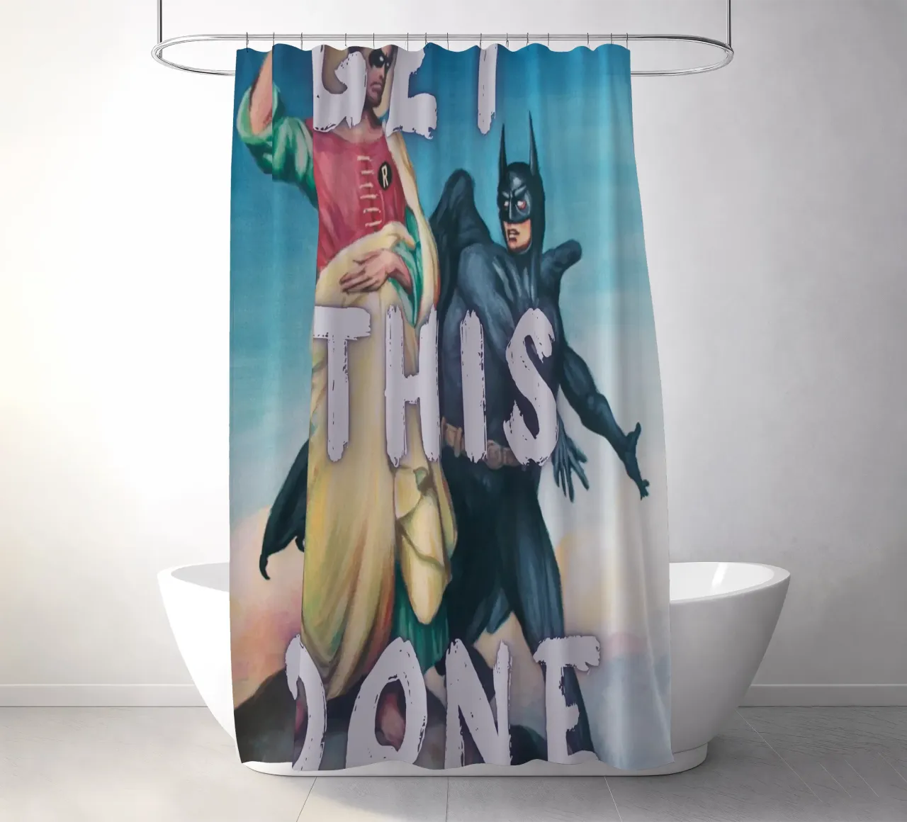 "Get This Done" - Pop-Art, Superhelden-Remix, Motivation, Humo Duschvorhang von NorwesClub