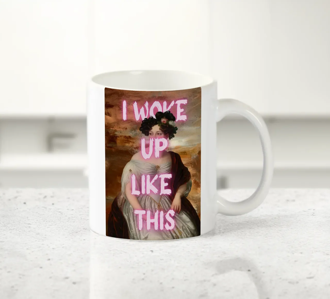"Woke Up Like This" - Pop Art, Klassischer Remix, Humorvoll, Tren Keramik Tasse von NorwesClub