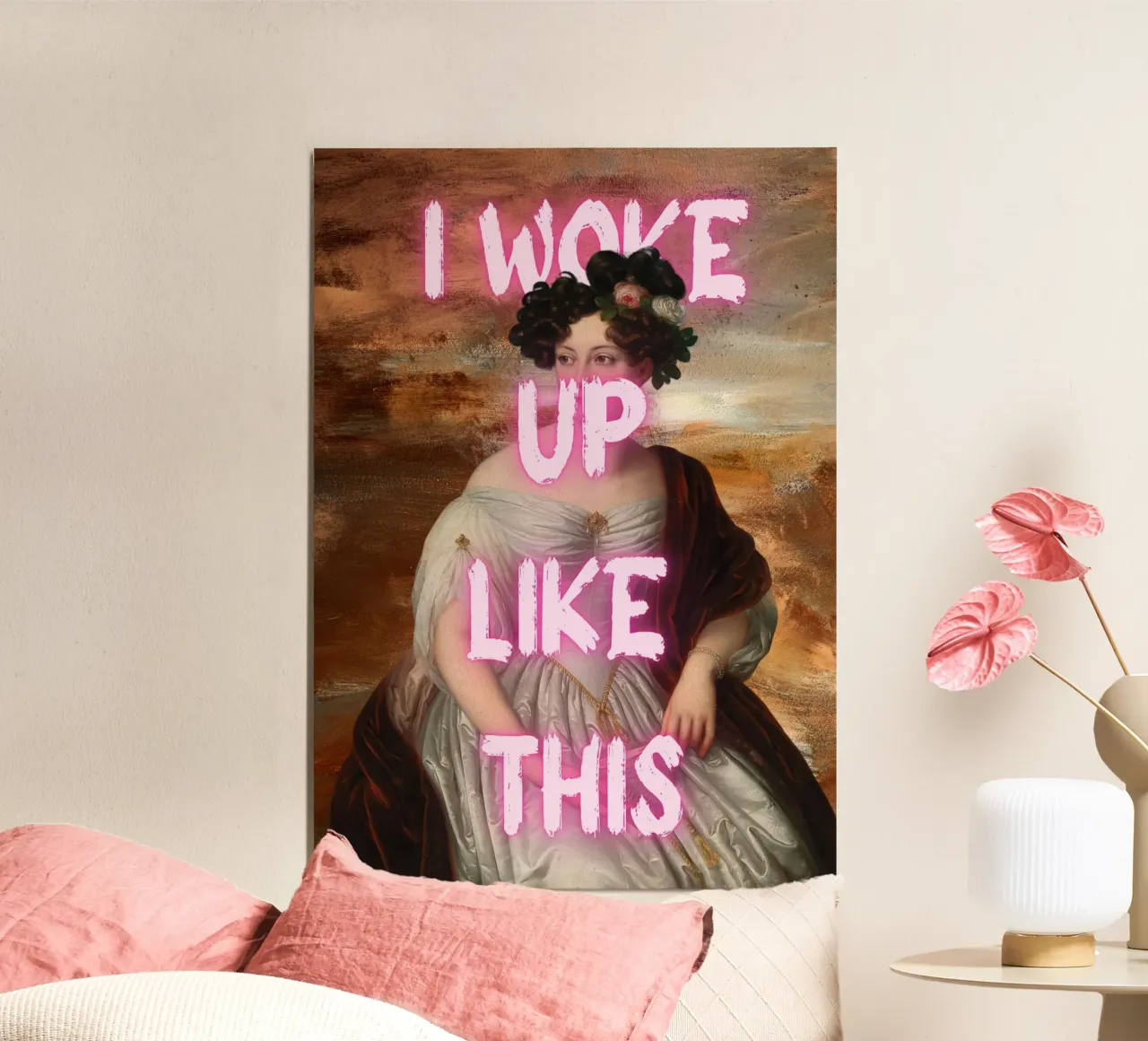 "Woke Up Like This" - Pop Art, Klassischer Remix, Humorvoll, Tren Alu-Dibond von NorwesClub