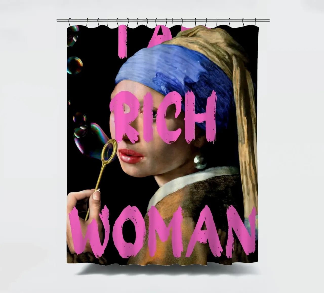 "Donna ricca con perla" - Vermeer Remix, Pop Art, Lusso, Pi tenda da doccia da NorwesClub