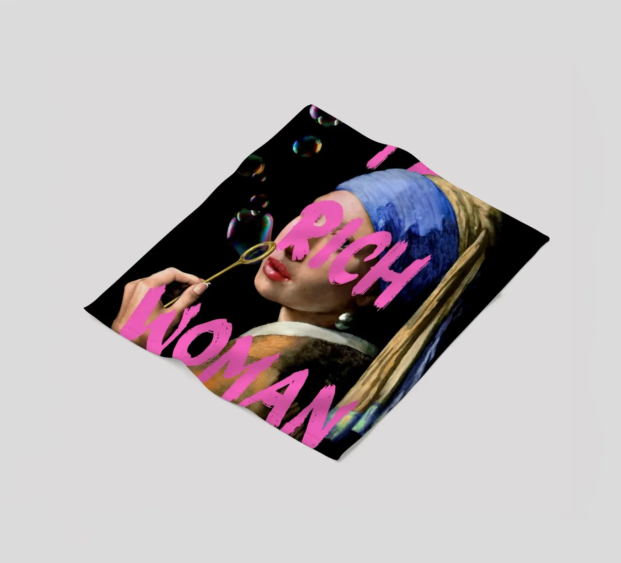"Donna ricca con perla" - Vermeer Remix, Pop Art, Lusso, Pi coperta in pile da NorwesClub