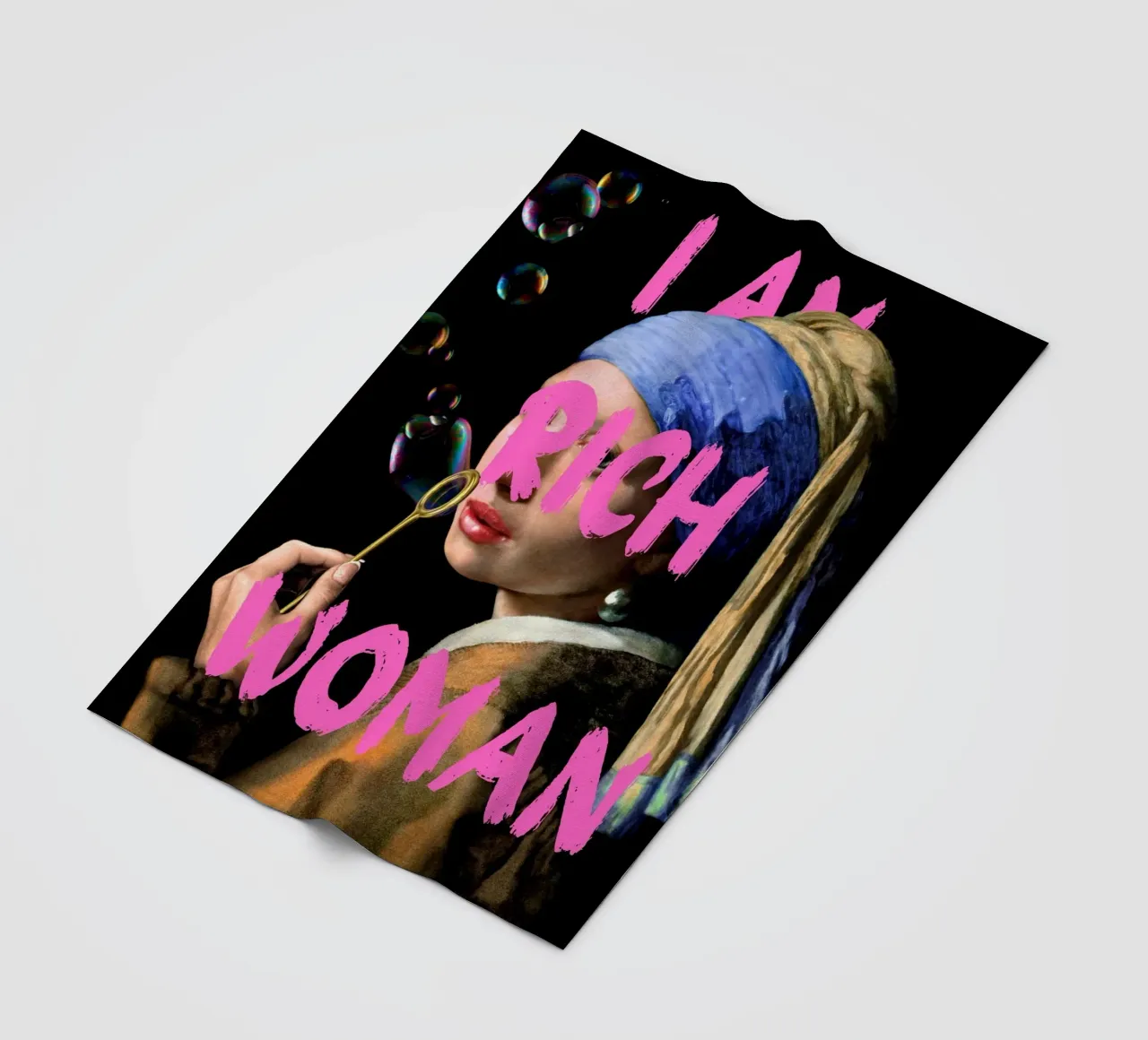 "Donna ricca con perla" - Vermeer Remix, Pop Art, Lusso, Pi coperta in pile da NorwesClub