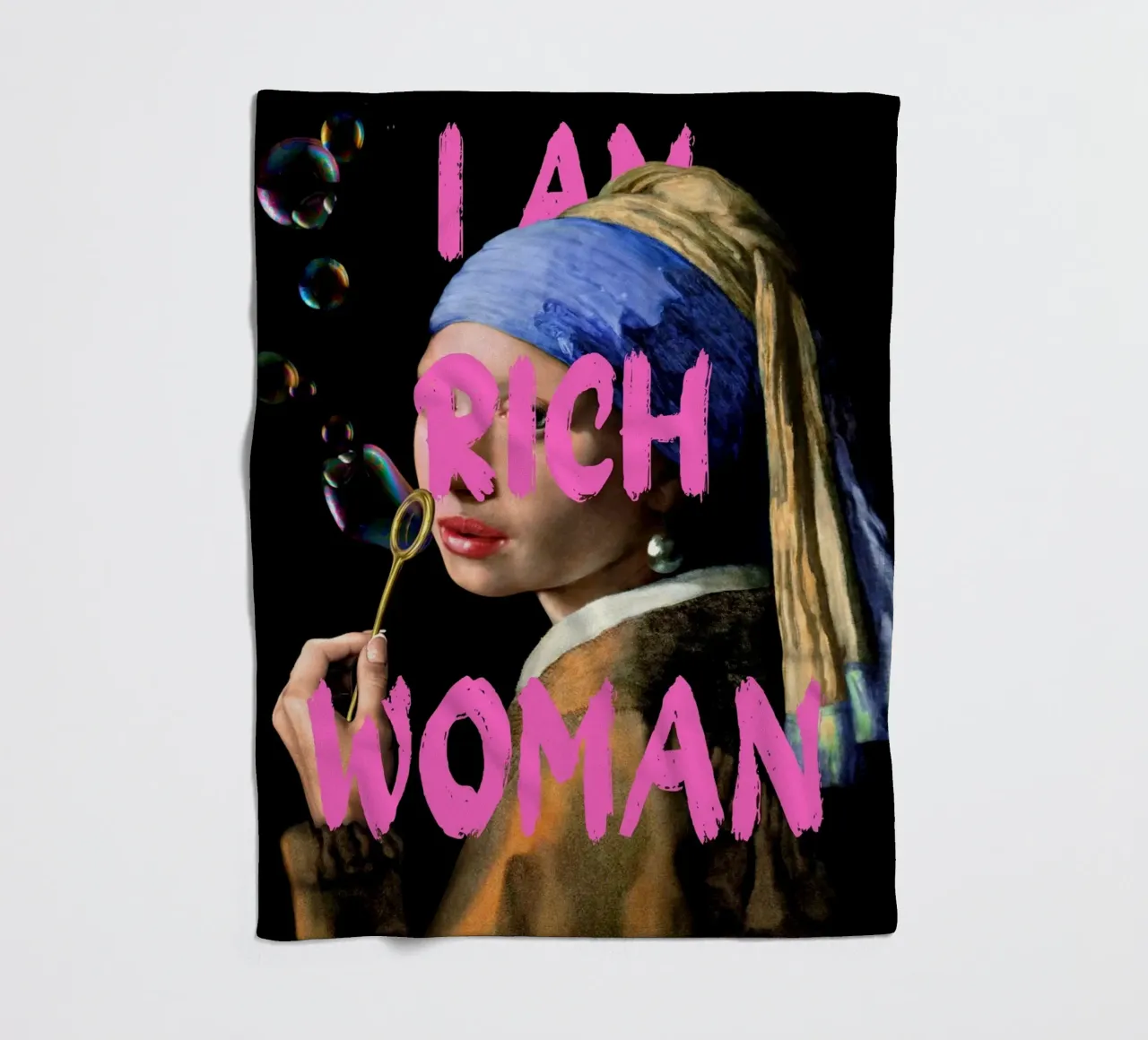 "Donna ricca con perla" - Vermeer Remix, Pop Art, Lusso, Pi coperta in pile da NorwesClub