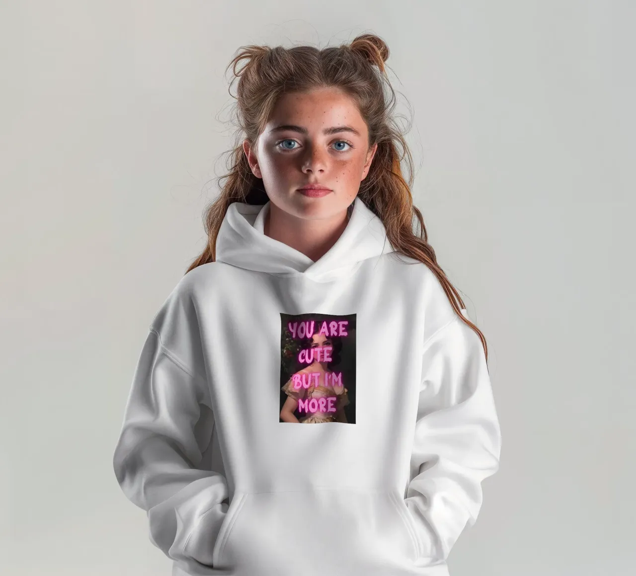 "Cute But More" - Pop Art, Remix classico, Empowerment, Trend felpa bambino con cappuccio da NorwesClub