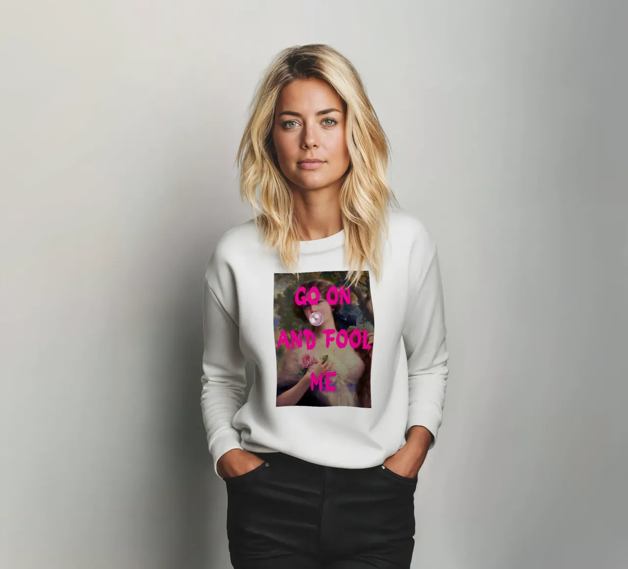 "Go On and Fool Me" - Pop Art, Remix classico, giocoso, rosa felpa da NorwesClub