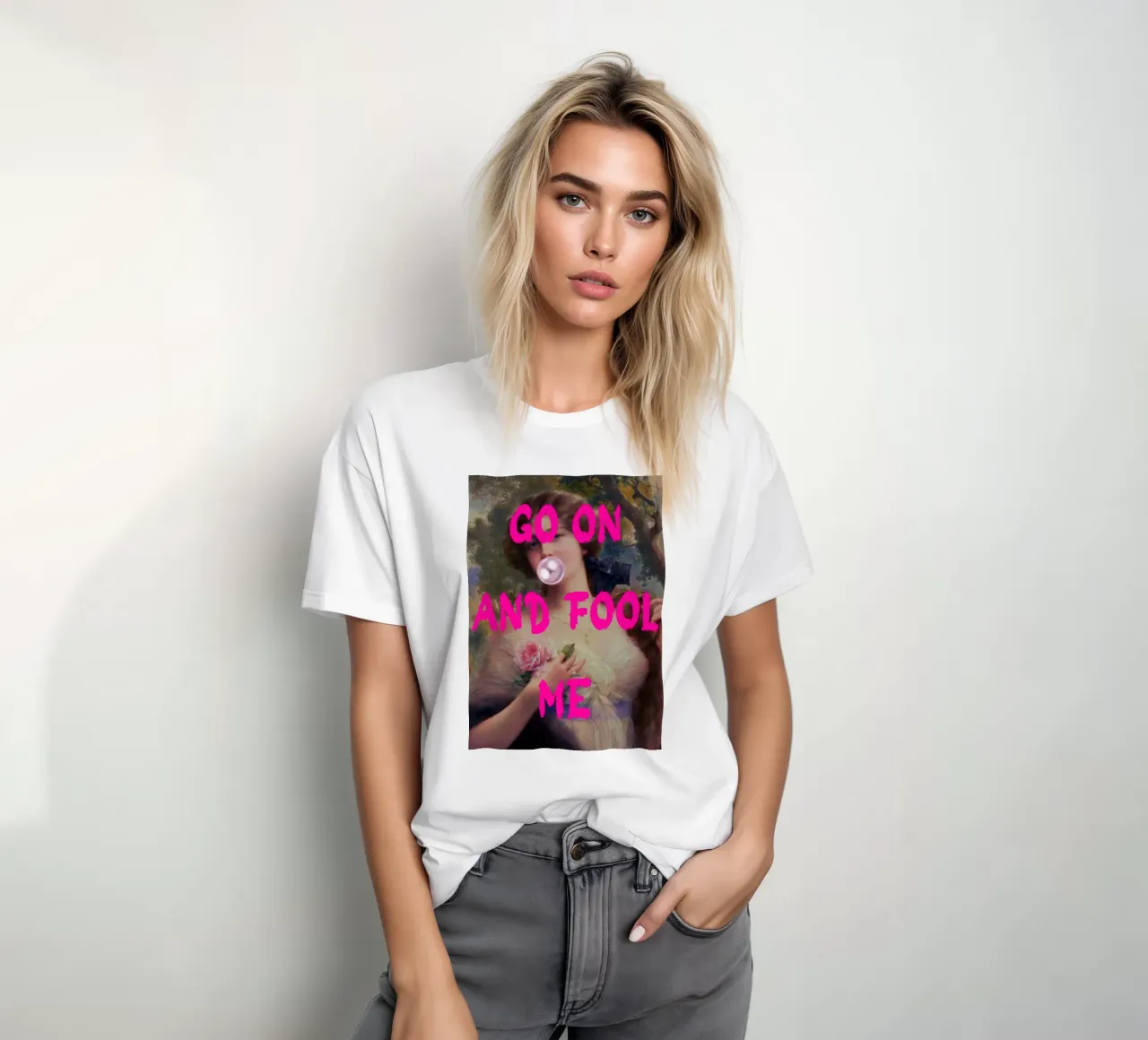 "Go On and Fool Me" - Pop Art, Remix classico, giocoso, rosa t-shirt da NorwesClub