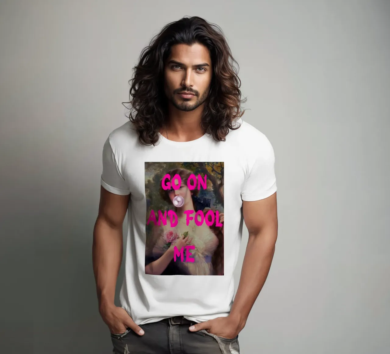 "Go On and Fool Me" - Pop Art, Remix classico, giocoso, rosa t-shirt da NorwesClub