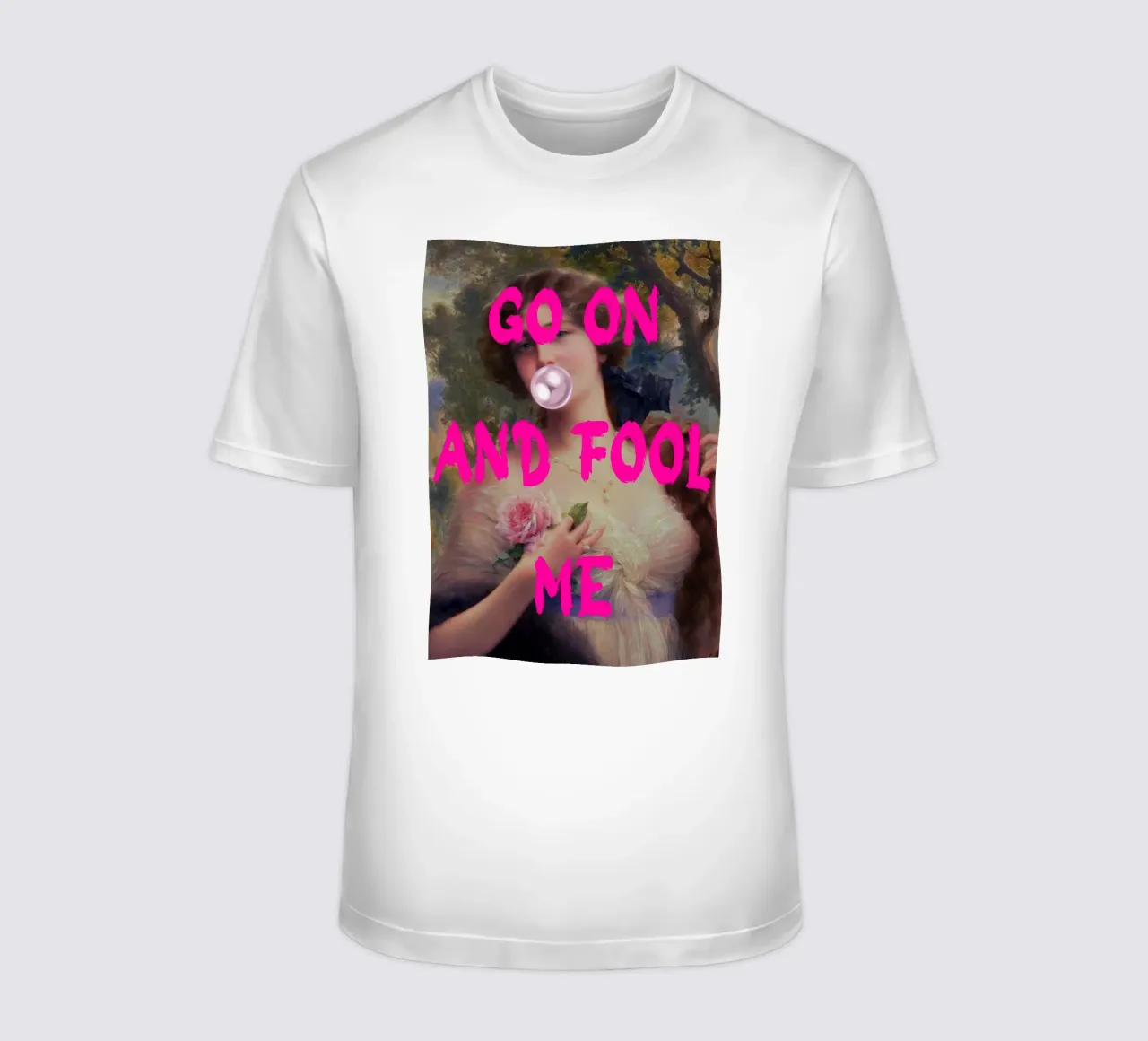 "Go On and Fool Me" - Pop Art, Remix classico, giocoso, rosa t-shirt da NorwesClub
