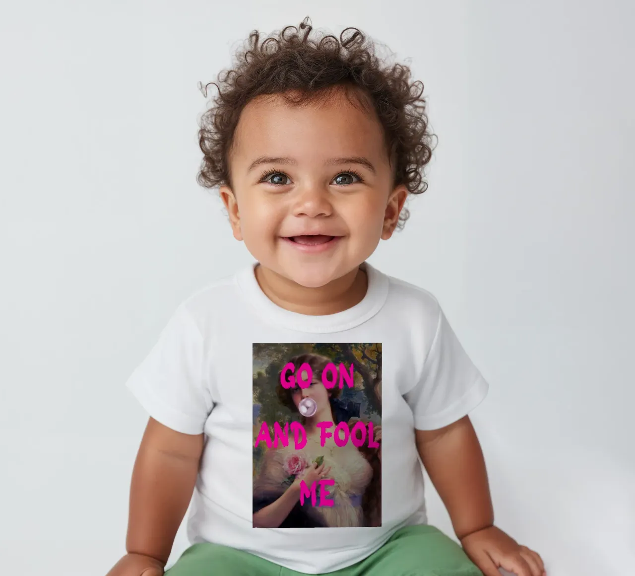 "Go On and Fool Me" - Pop Art, Remix classico, giocoso, rosa maglietta neonato da NorwesClub