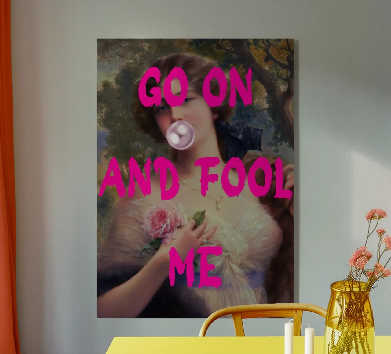 "Go On and Fool Me" - Pop Art, Remix classico, giocoso, rosa plexiglass da NorwesClub