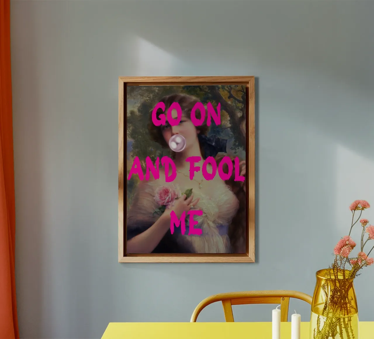 "Go On and Fool Me" - Pop Art, Remix classico, giocoso, rosa alluminio dibond da NorwesClub