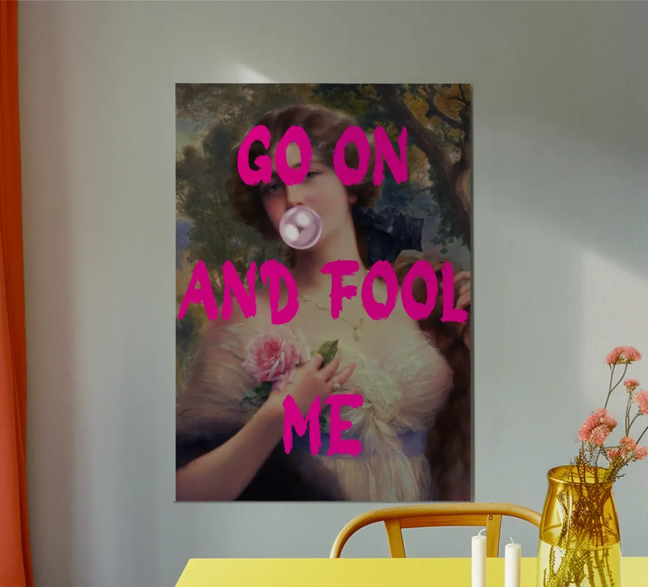 "Go On and Fool Me" - Pop Art, Remix classico, giocoso, rosa alluminio dibond da NorwesClub
