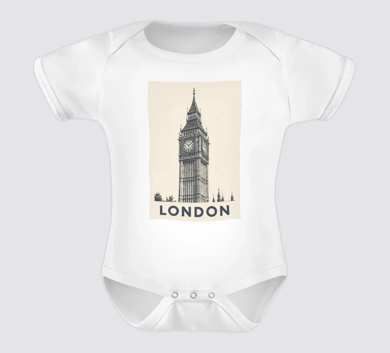 London – Big Ben Print - Linocut Series body neonato maniche corte da Studio Mooodz