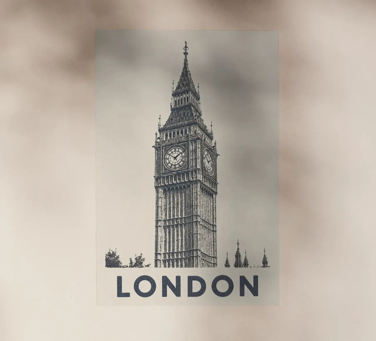 London – Big Ben Print - Linocut Series pellicola backlit da Studio Mooodz