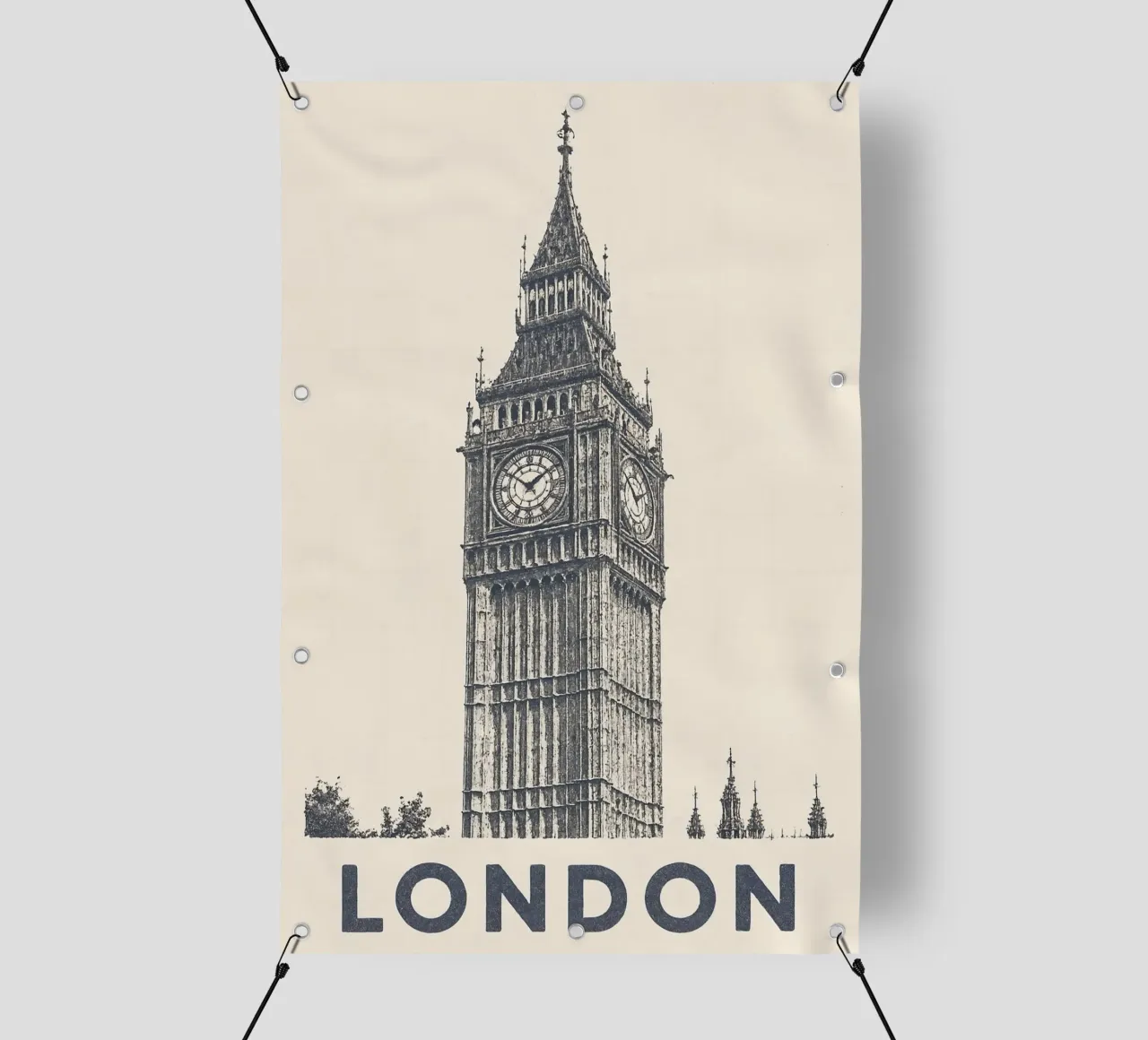London – Big Ben Print - Linocut Series telo in pvc da Studio Mooodz