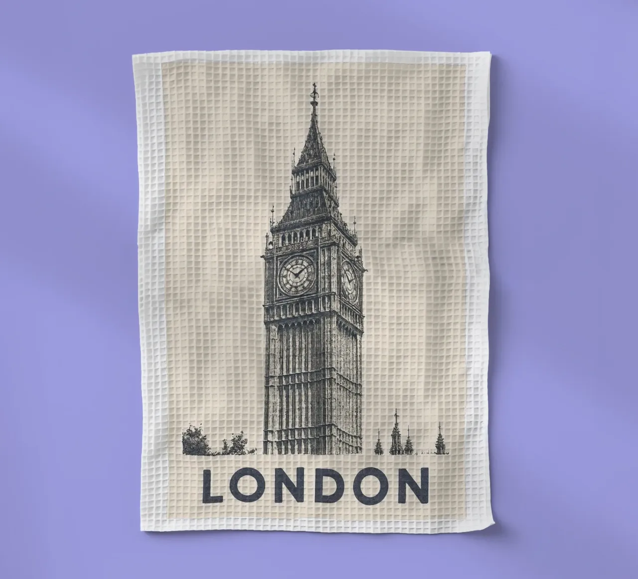 London – Big Ben Print - Linocut Series canovaccio da cucina da Studio Mooodz
