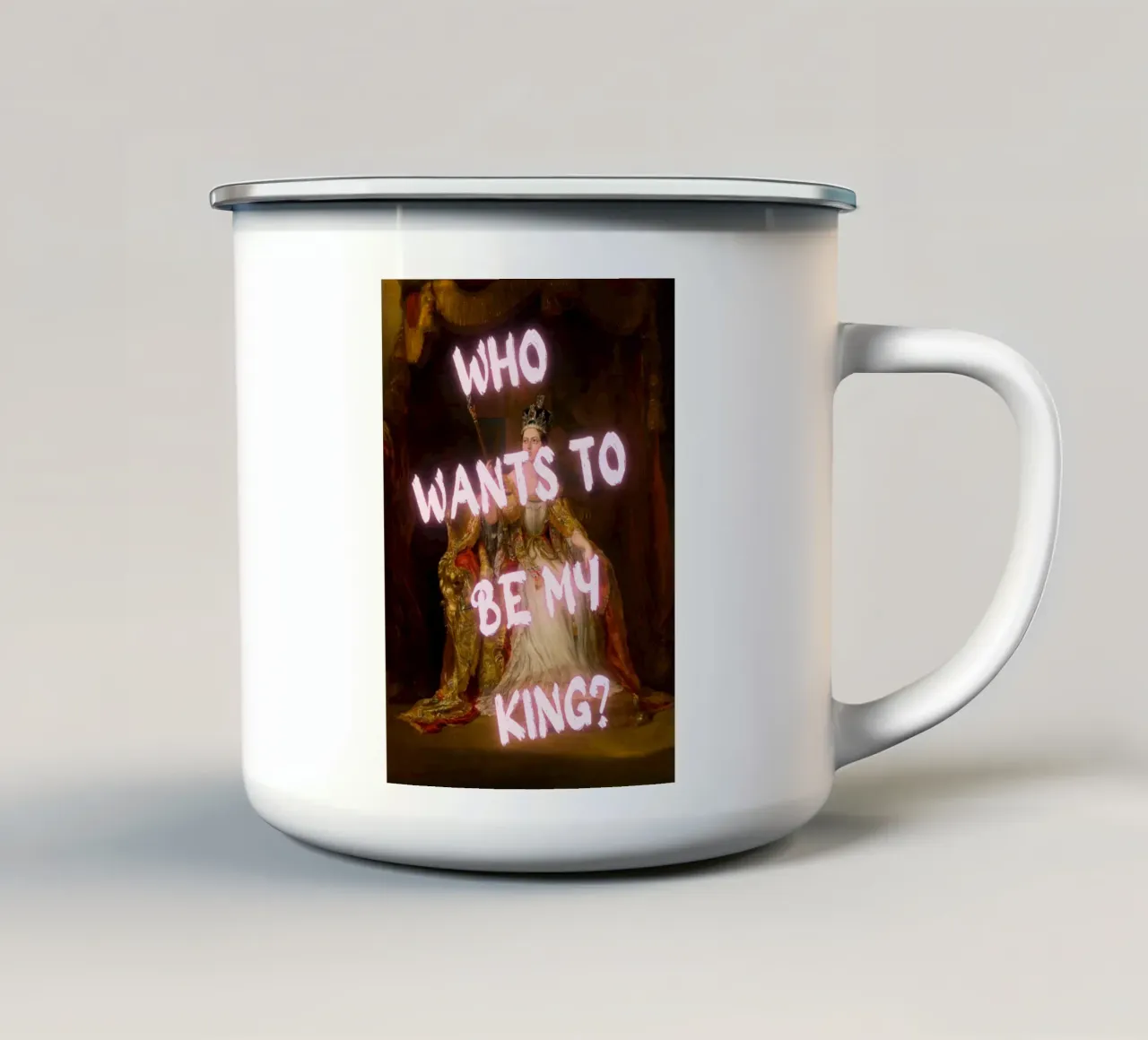 "Vuole il mio re?" - Mokaky, Pop Art, Royalty, Empowerment, Hu tazza in smalto da NorwesClub