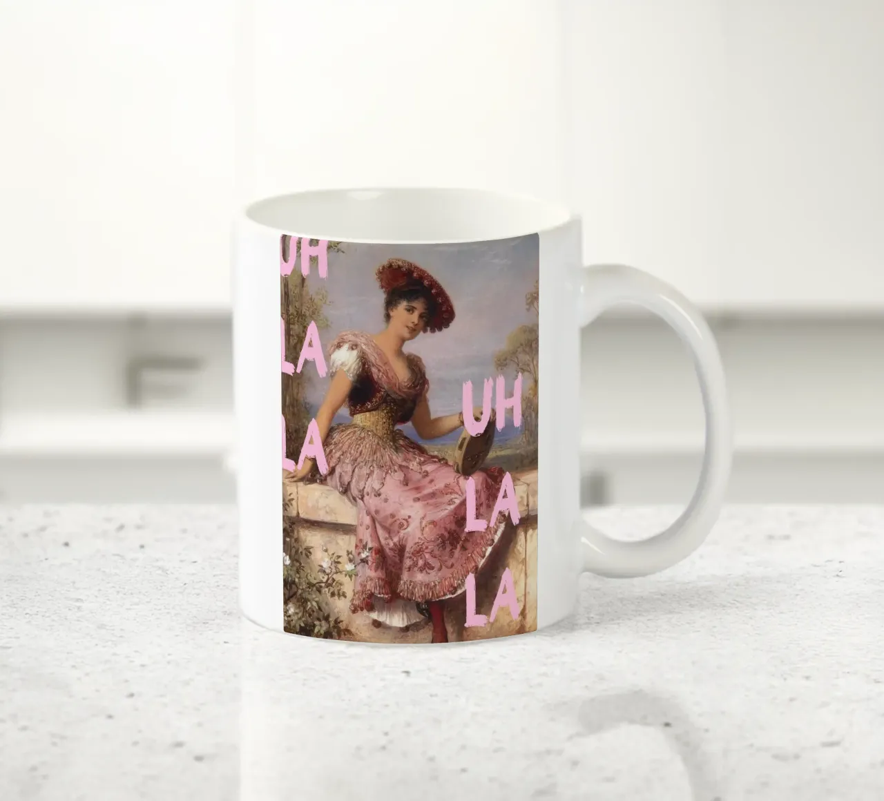 "Uh La La" - Pop Art, Remix classico, giocoso, estetica rosa tazza in ceramica da NorwesClub