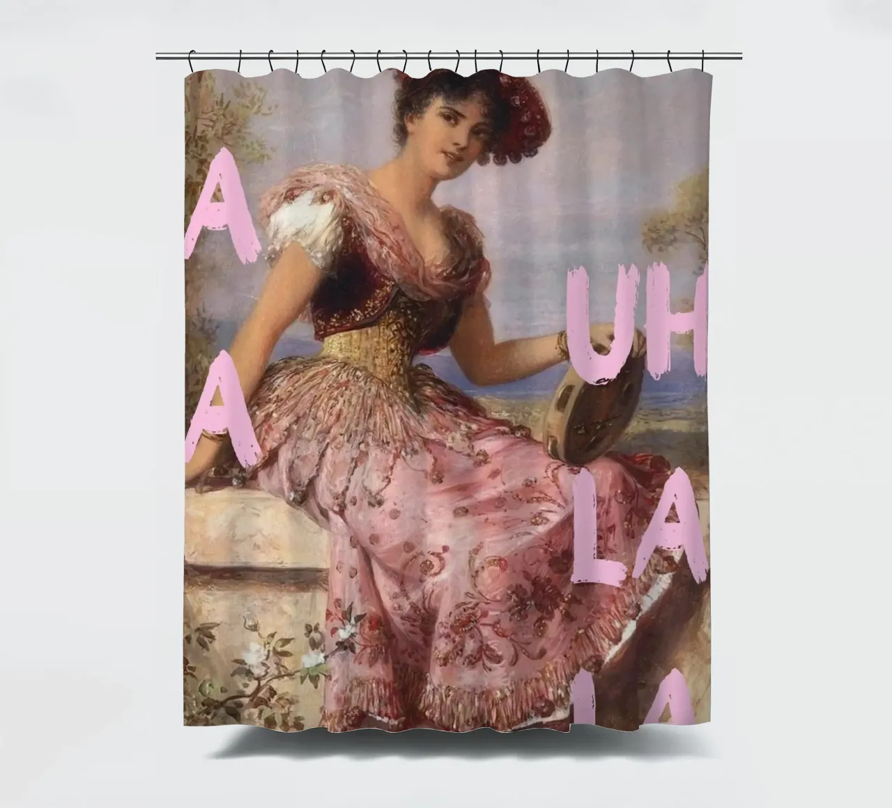 "Uh La La" - Pop Art, klassischer Remix, verspielt, rosa Ästhetik Duschvorhang von NorwesClub