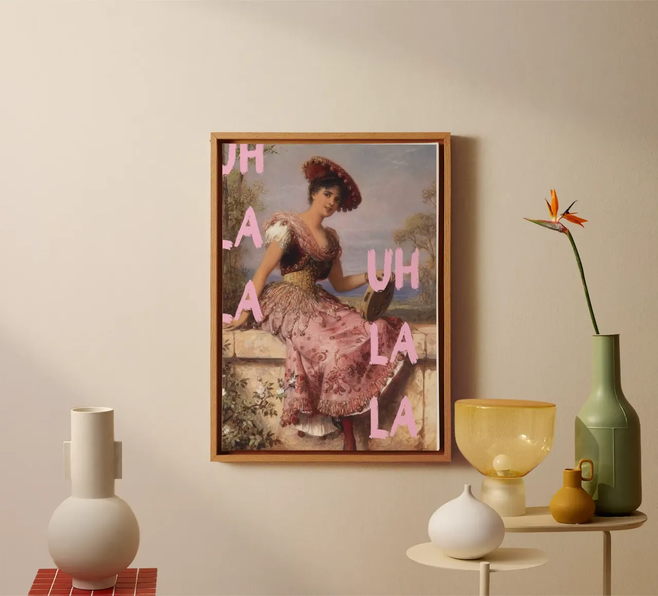 "Uh La La" - Pop Art, klassischer Remix, verspielt, rosa Ästhetik Leinwand mit Schattenfugenrahmen von NorwesClub