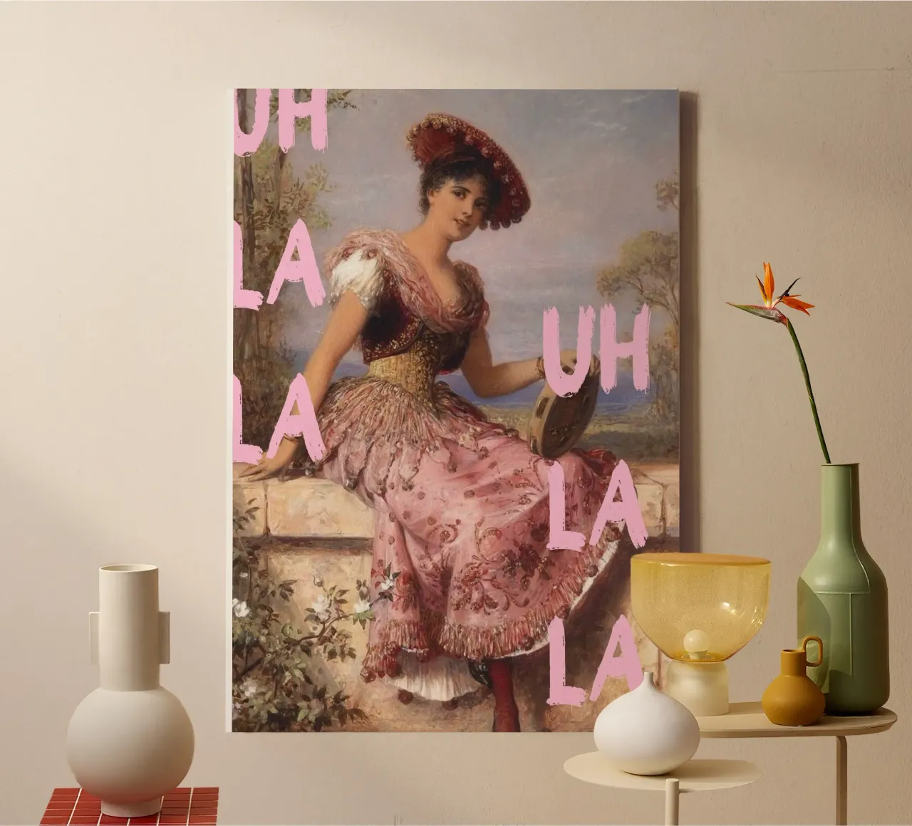 "Uh La La" - Pop Art, klassischer Remix, verspielt, rosa Ästhetik Leinwand mit Schattenfugenrahmen von NorwesClub