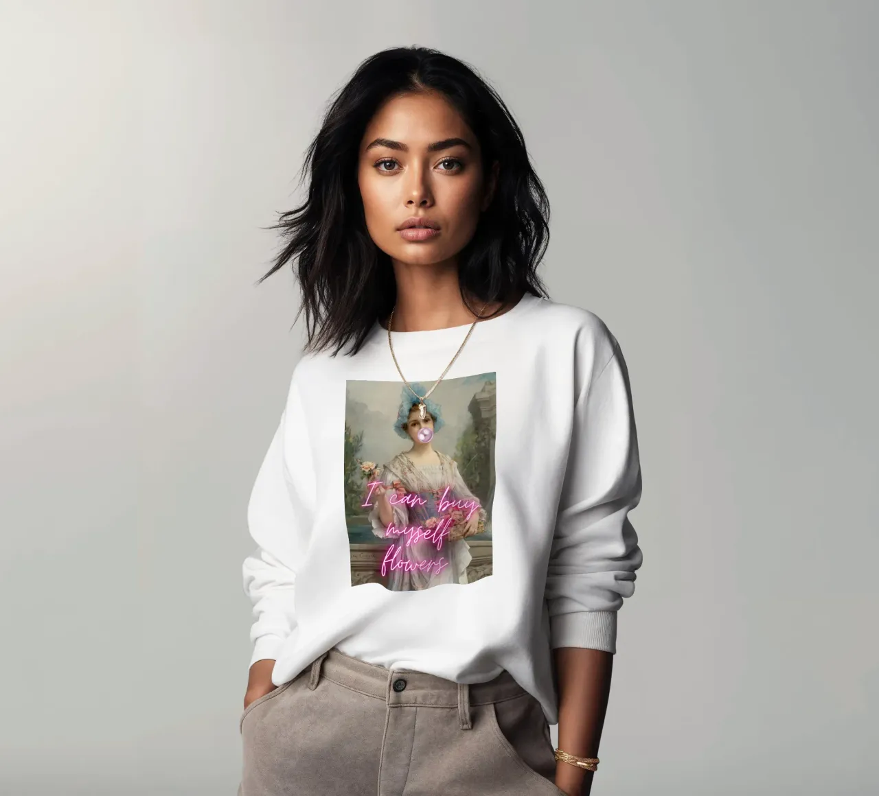 "Koop bloemen voor mezelf" - Léon Comerre, Pop Art, Empowerment sweatshirt van NorwesClub