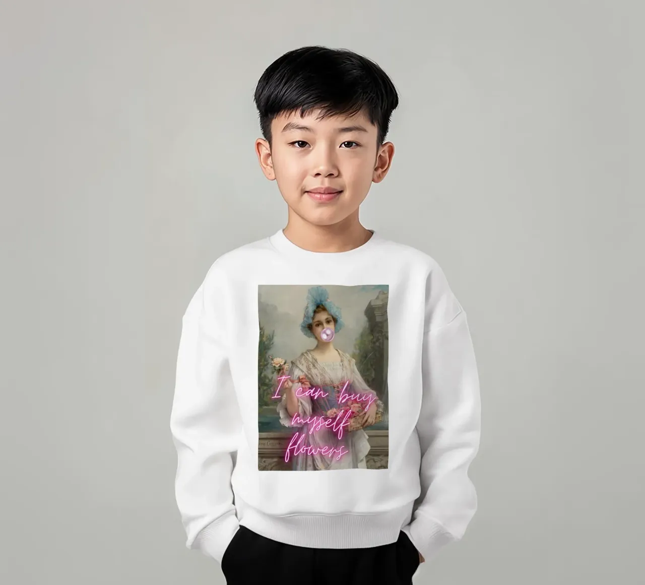 "Cómprame flores" - Léon Comerre, Pop Art, Empoderamiento sudadera para niño de NorwesClub