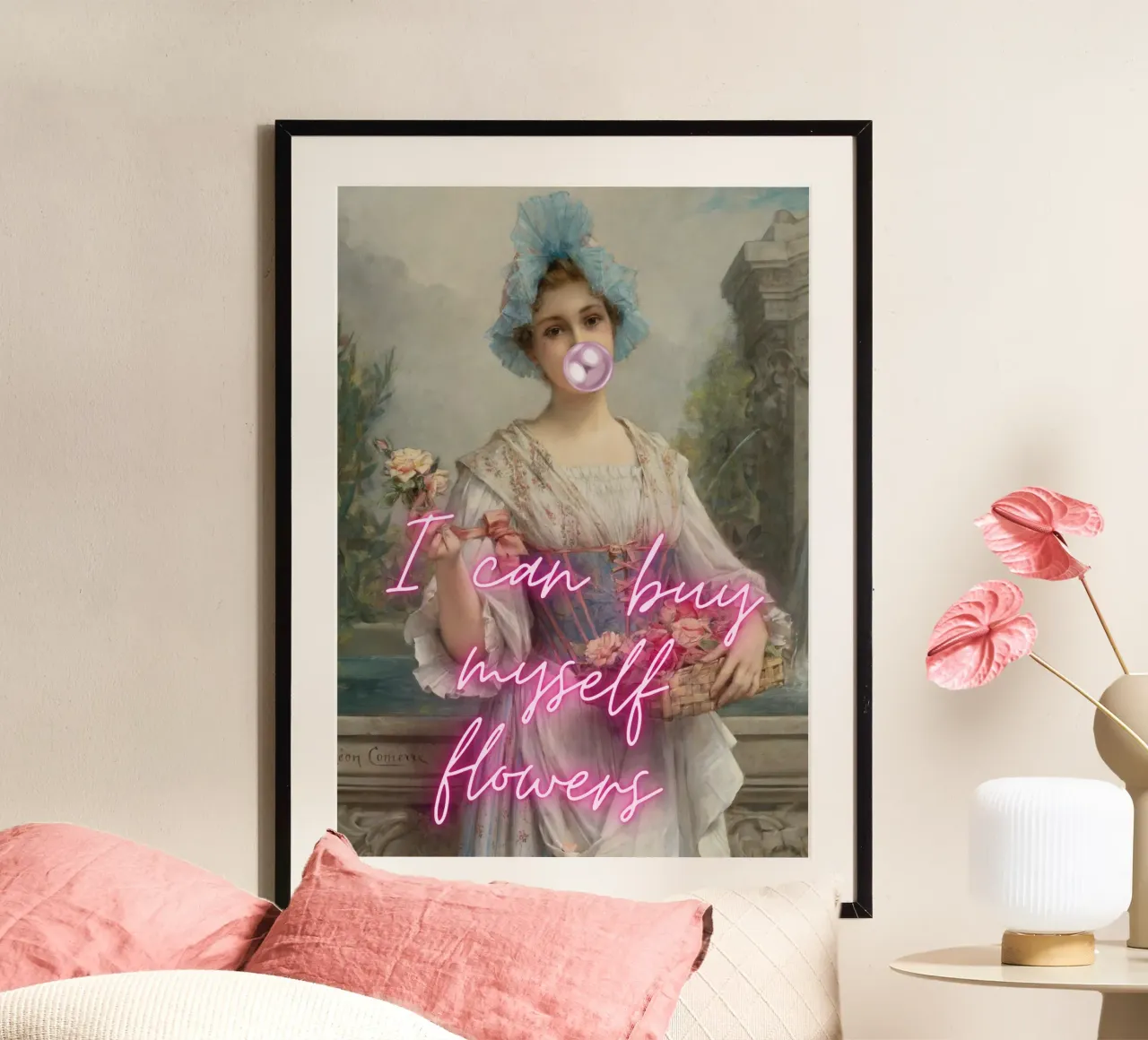 "Je m'achète des fleurs" - Léon Comerre, Pop Art, Empowerment poster avec cadre en aluminium de NorwesClub