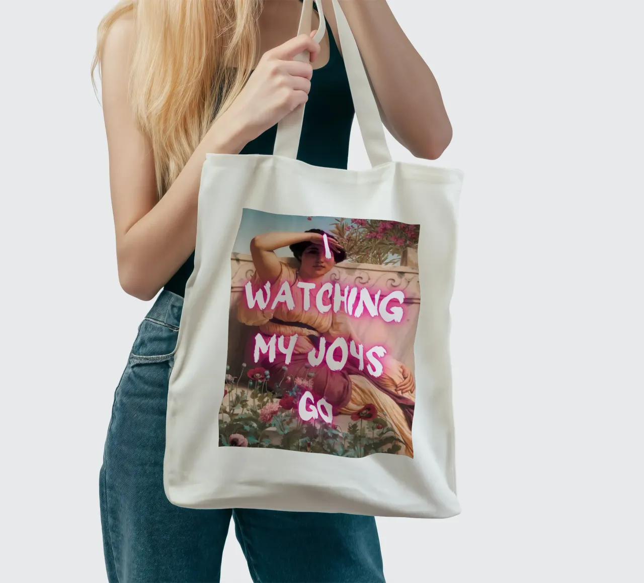 "Watching Joys Go" - Remix classico, Pop Art, emozionale, Tren borsa in juta da NorwesClub