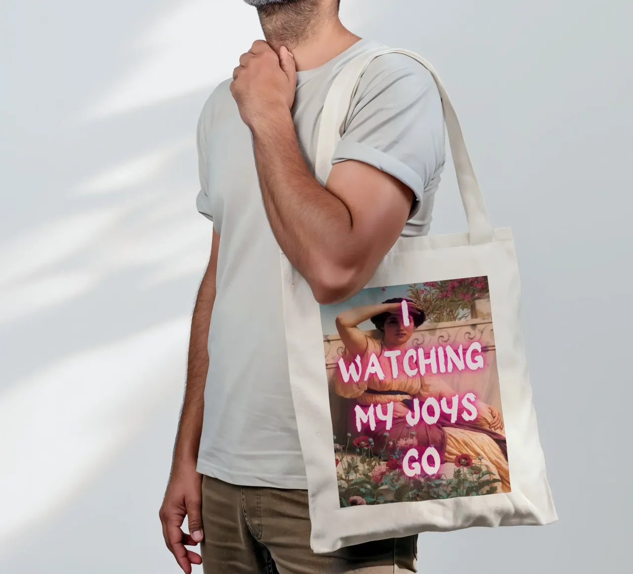 "Watching Joys Go" - Remix classico, Pop Art, emozionale, Tren borsa in juta da NorwesClub