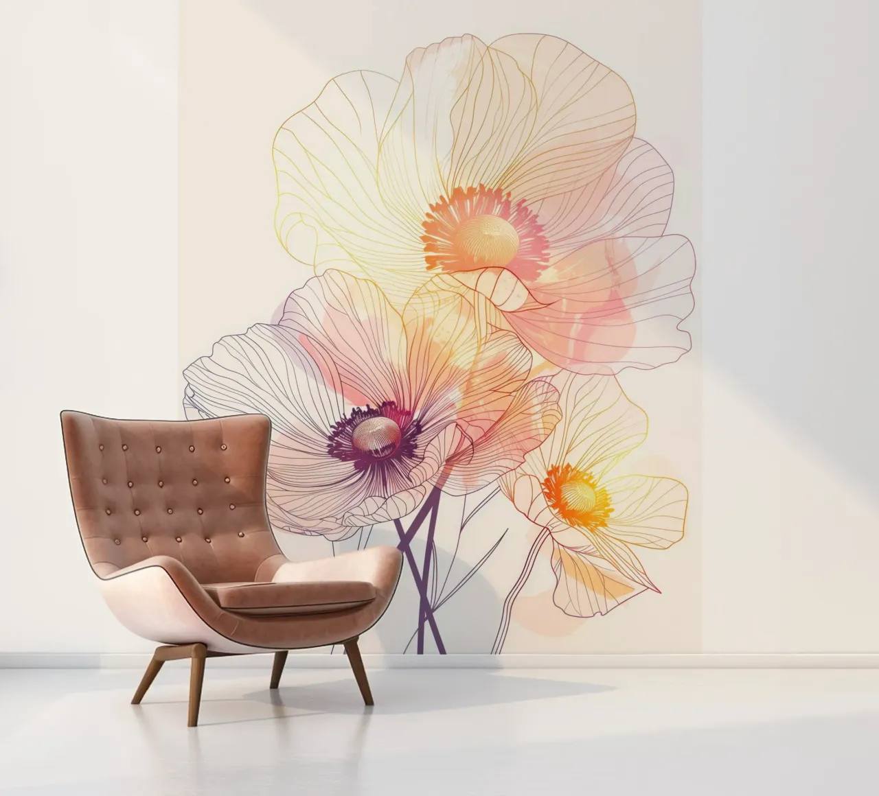 Bloemen patroon fotobehang van Justyna Jaszke JBJart