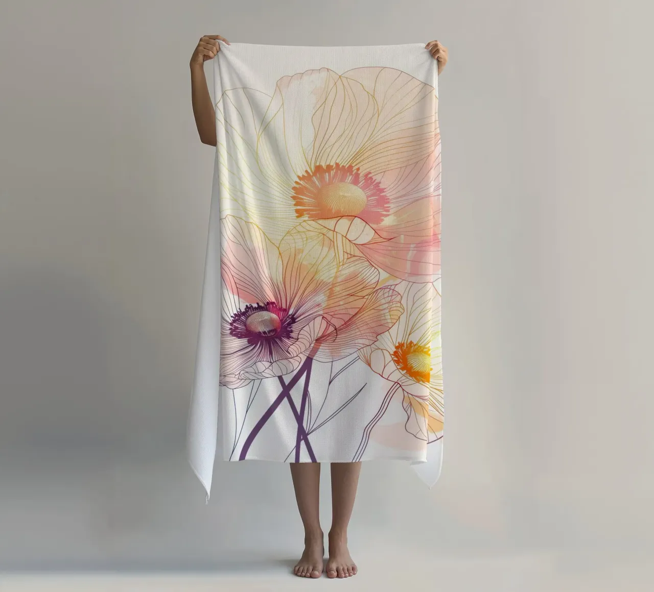 Flowers pattern beach towel by Justyna Jaszke JBJart