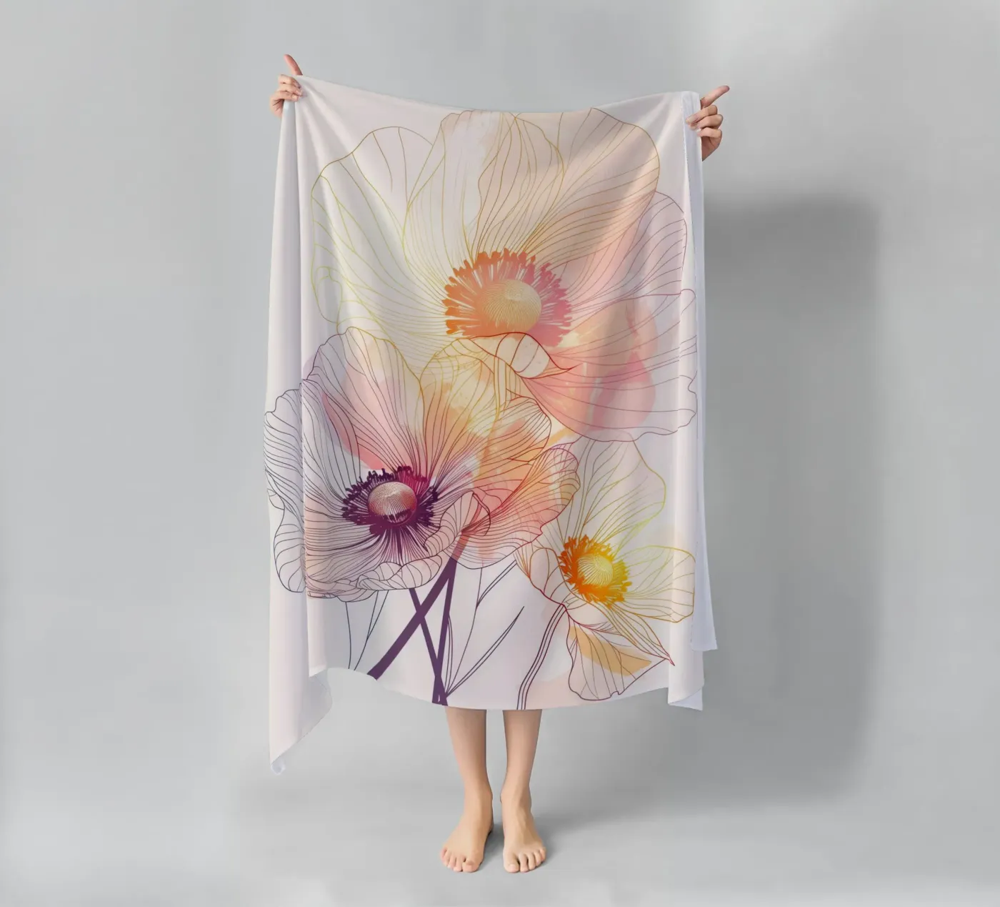 Flowers pattern beach towel by Justyna Jaszke JBJart