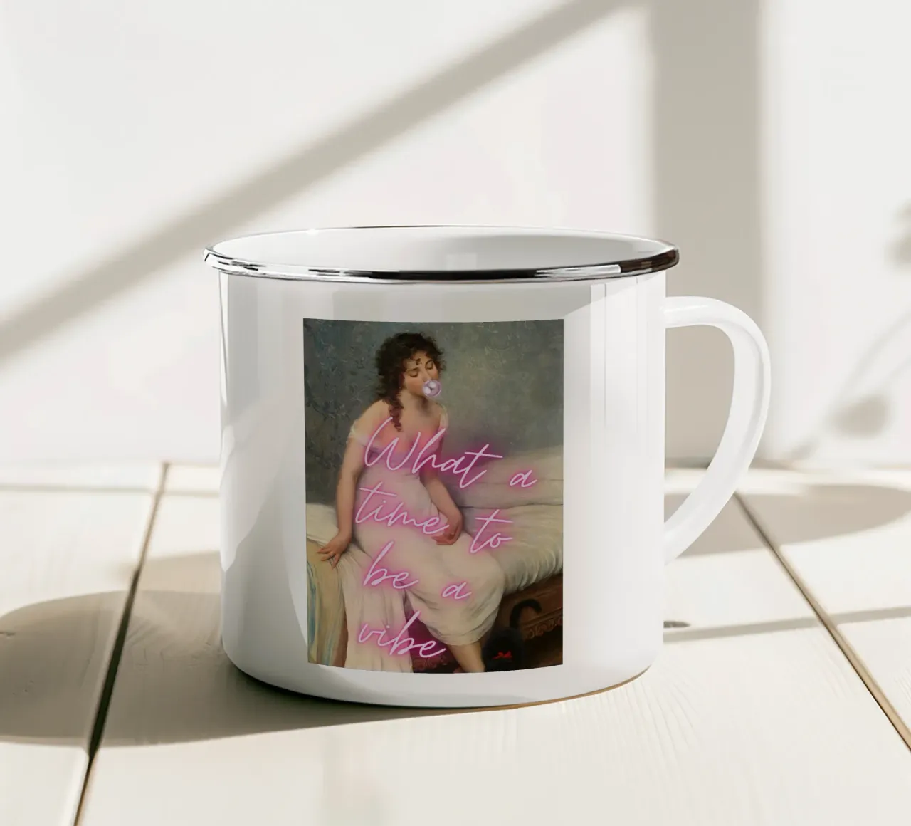 "Time to Be a Vibe" - Pop-Art, klassischer Remix, trendig, chillig Emaille Tasse von NorwesClub