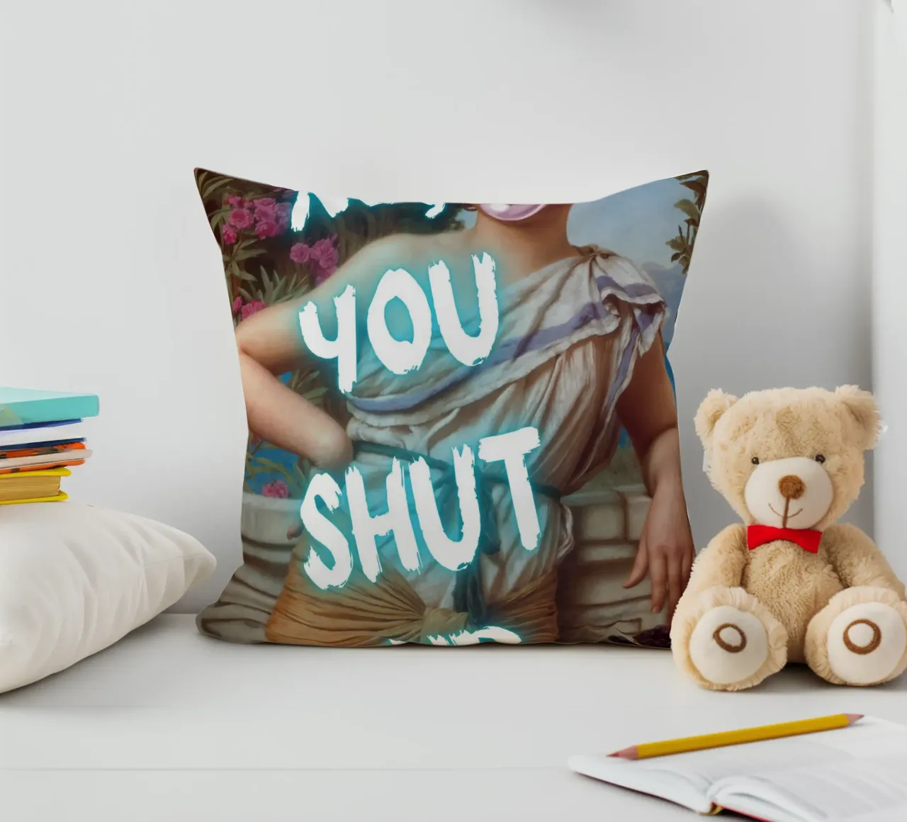 "No, tu stai zitto!" - Pop Art, Remix classico, umoristico, audace cuscino da NorwesClub