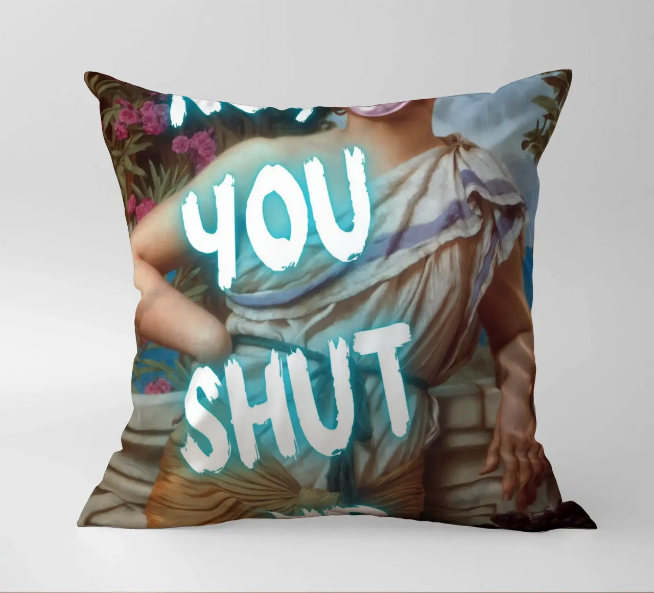 "No, tu stai zitto!" - Pop Art, Remix classico, umoristico, audace cuscino da NorwesClub