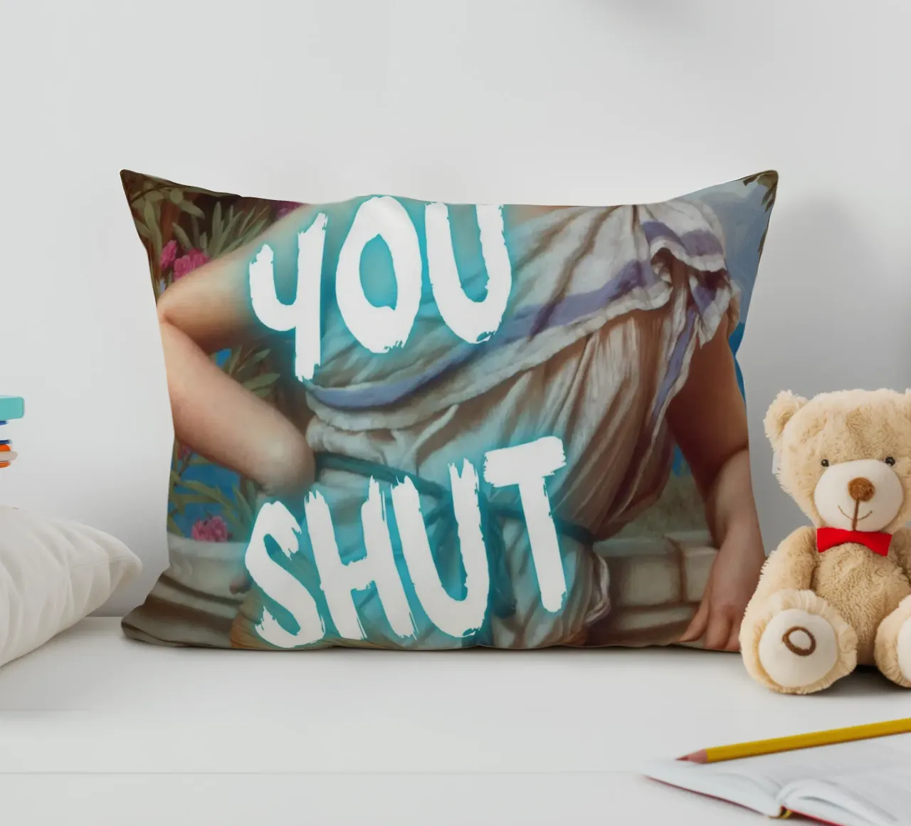 "No, tu stai zitto!" - Pop Art, Remix classico, umoristico, audace cuscino da NorwesClub