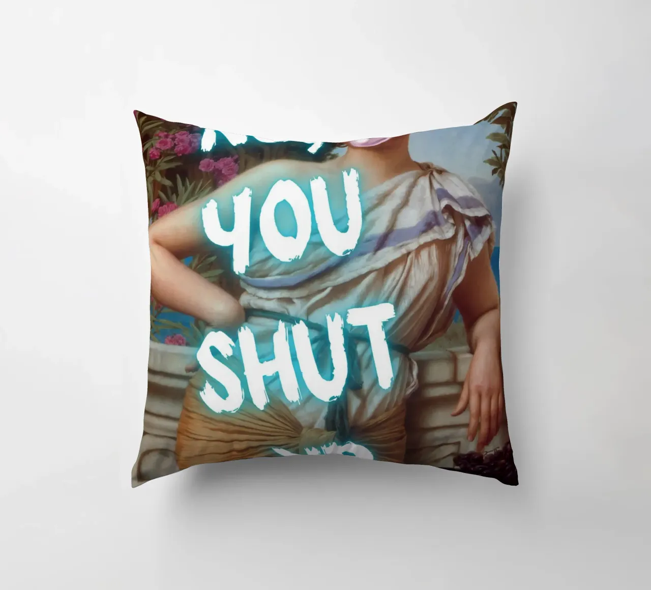 "No, tu stai zitto!" - Pop Art, Remix classico, umoristico, audace cuscino da NorwesClub