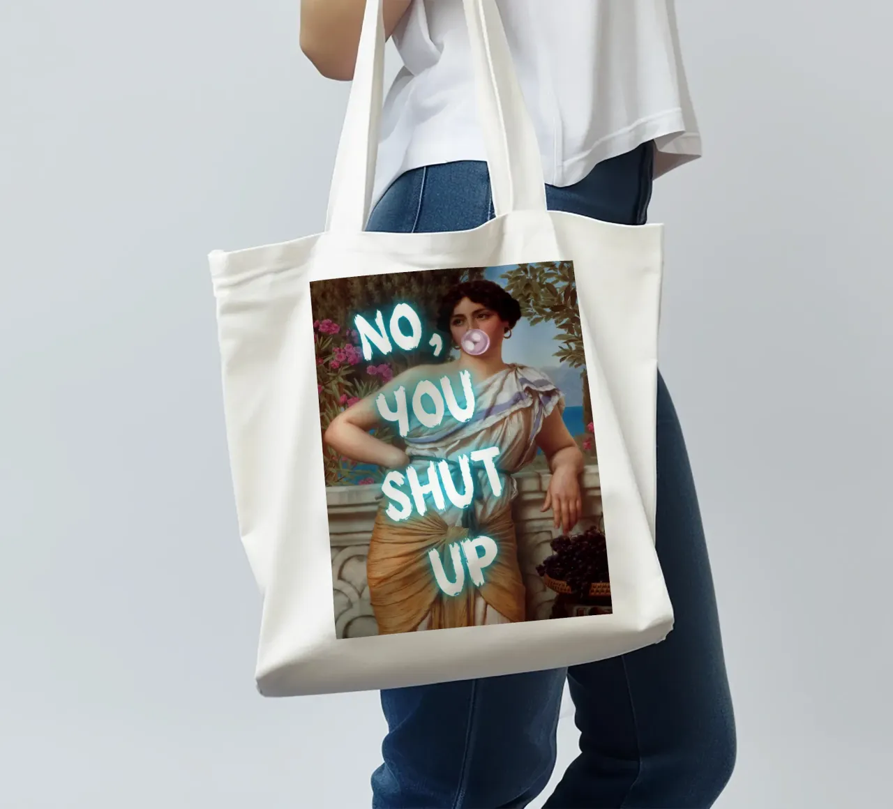 "No, tu stai zitto!" - Pop Art, Remix classico, umoristico, audace borsa in juta da NorwesClub
