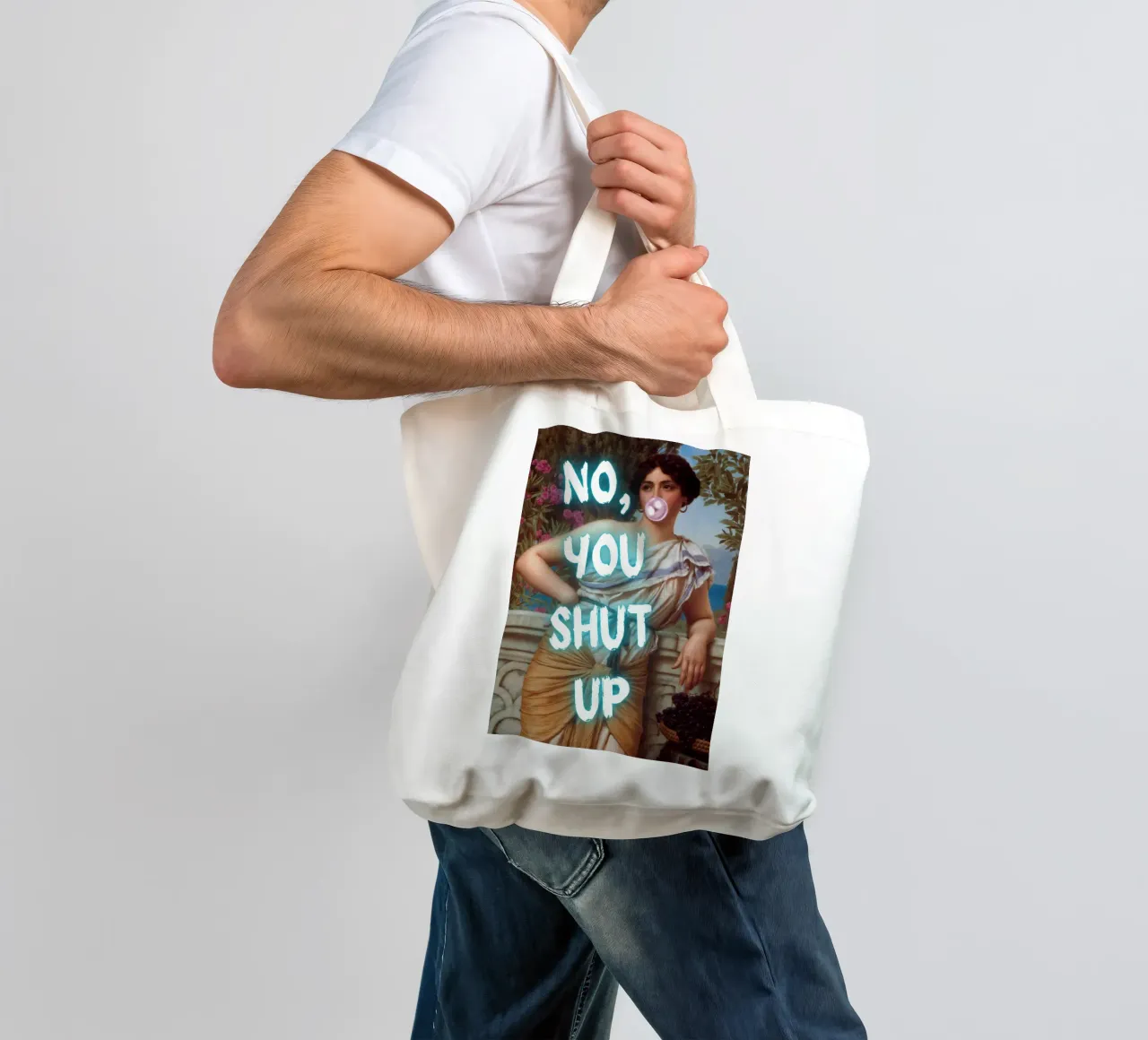 "No, tu stai zitto!" - Pop Art, Remix classico, umoristico, audace borsa in juta da NorwesClub