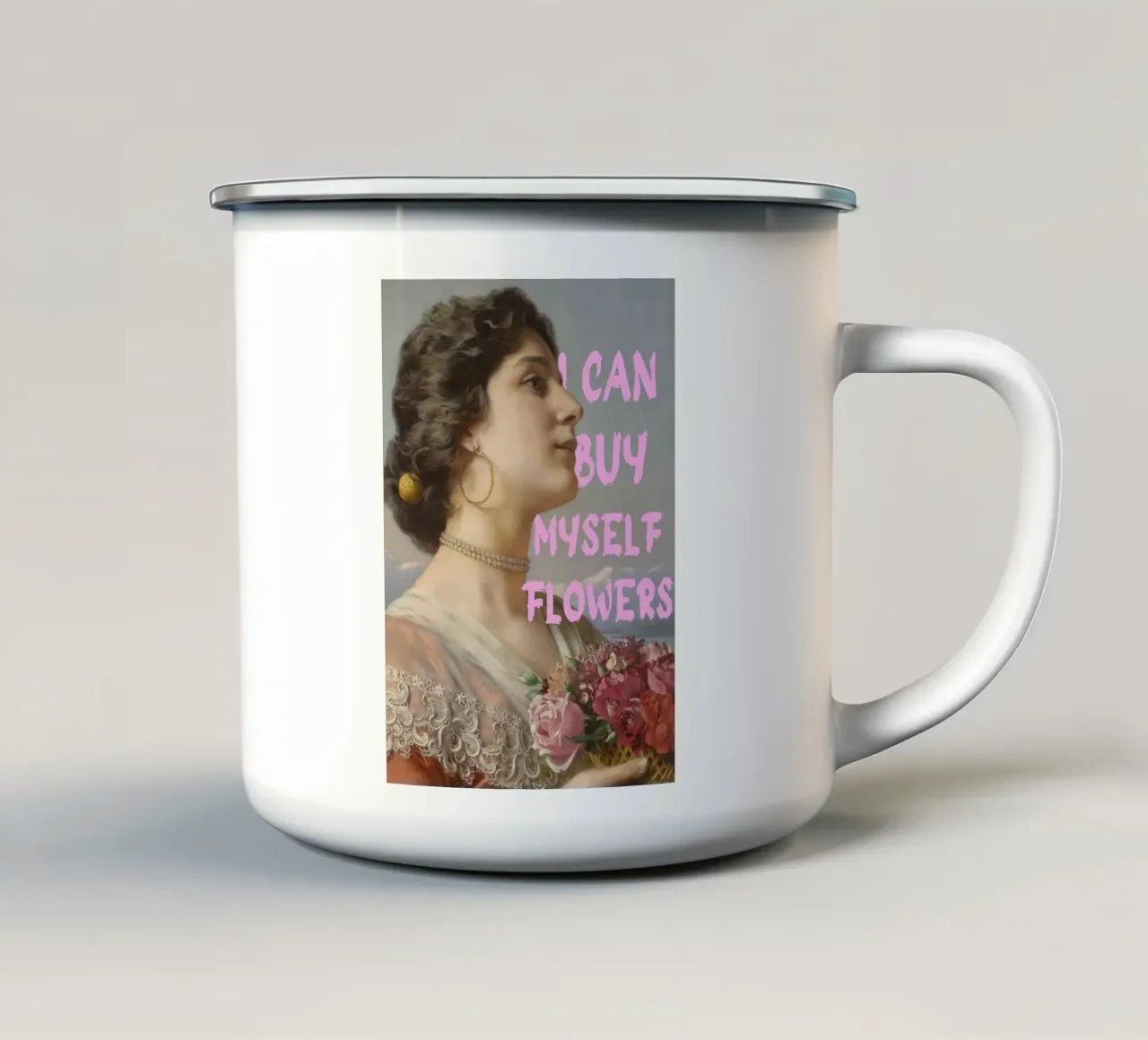 "Comprarmi dei fiori" - Bouguereau, Pop Art, Empowerment, Sel tazza in smalto da NorwesClub