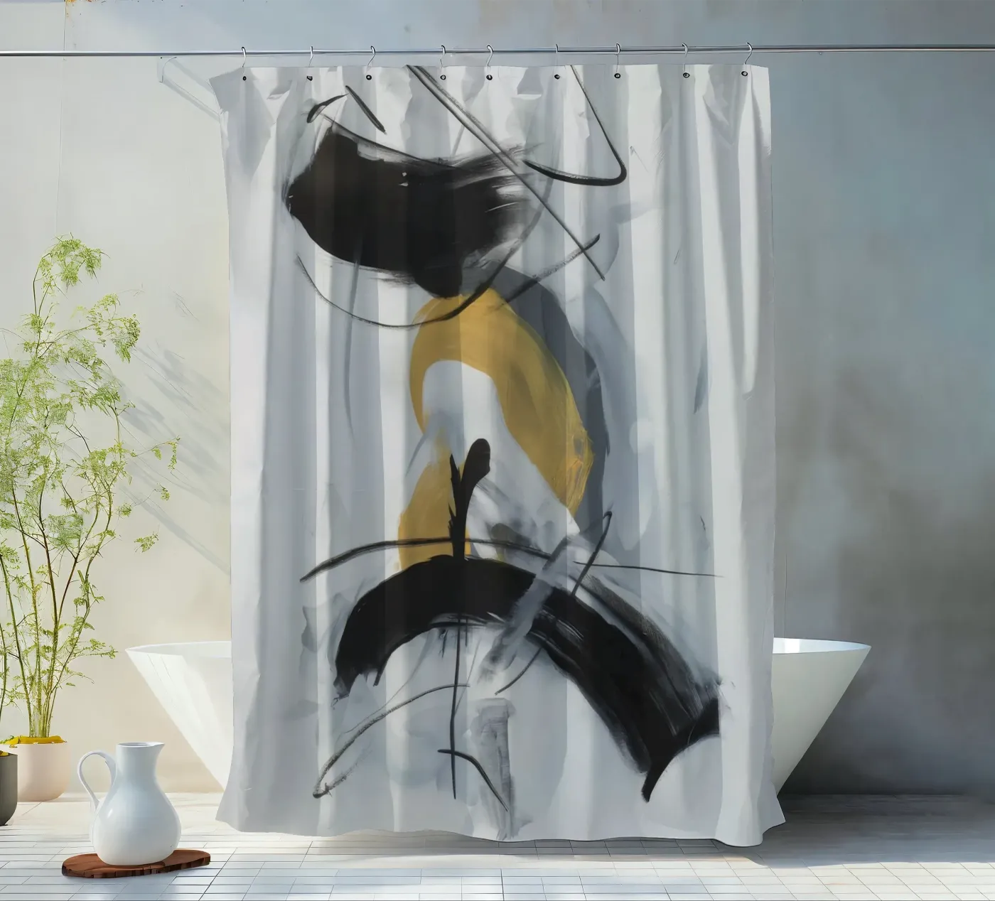 Gravity Loop Strike shower curtain by Monarch Arc