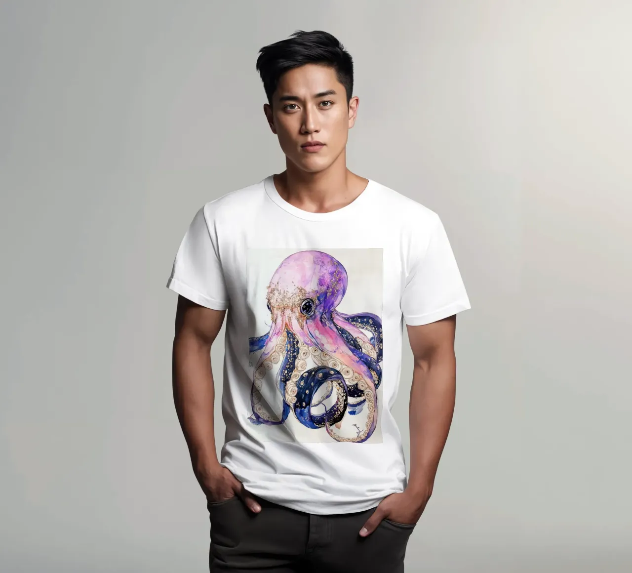 Pink octopus t-shirt van Justyna Jaszke JBJart